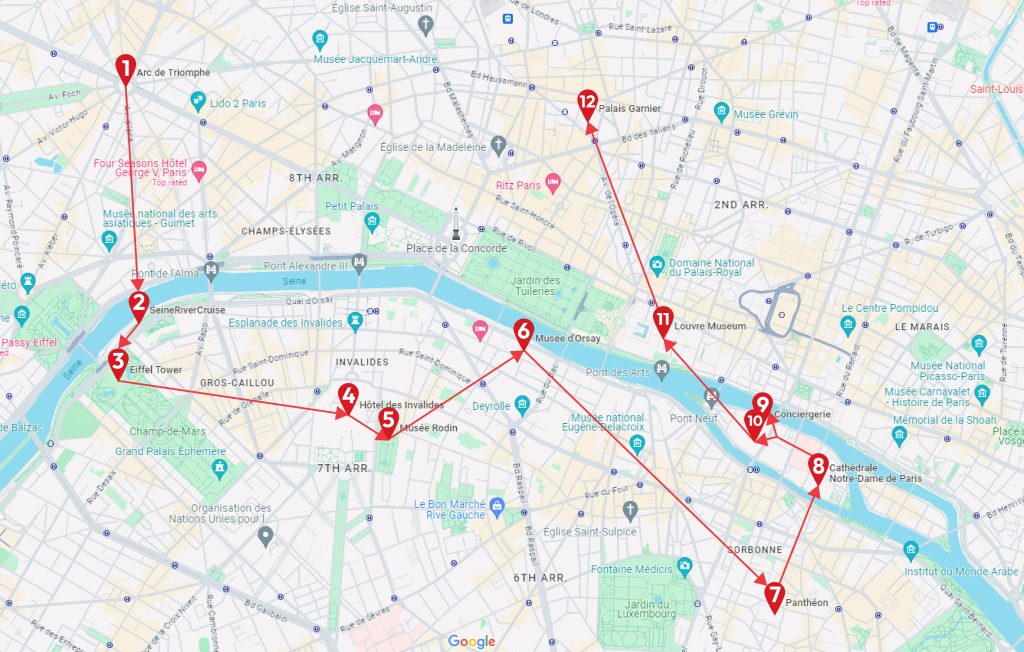 Paris Itinerary 2 days map