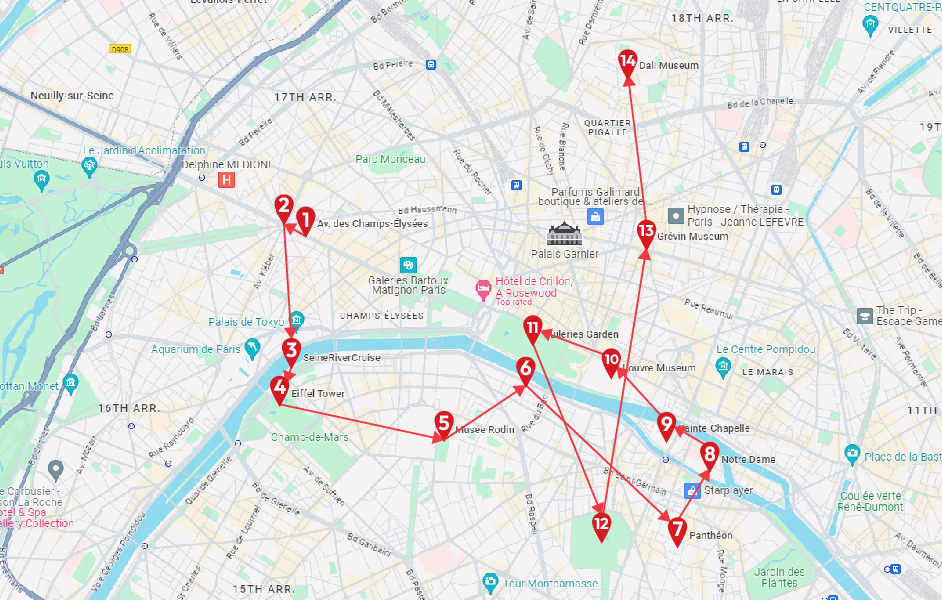 Paris itinerary 3 days map plan