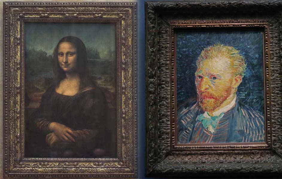 Mona-Lisa-from-the-Louvre-next-to-Van-Gogh_s-self-portrait-from-Musee-d_Orsay-comparing-collections