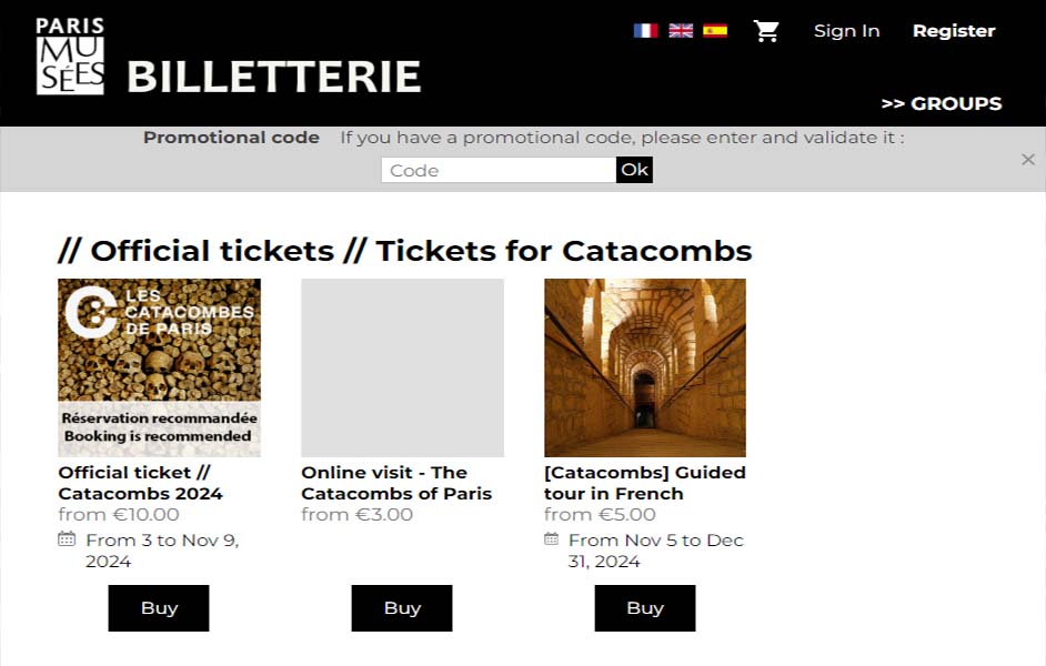 Ticket Options for the Paris Catacombs
